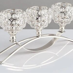 Elegant Silver Crystal Candle Holder